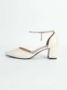 Giày cao gót Nữ Ngọc trai màu trơn Dây đeo mắt cá chân Thanh lịch Đúng mốt - Màu be - Xem 2