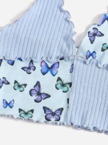 Soleia 蝴蝶圖案木耳邊掛脖上衣 - 淺藍色 - 查看 3