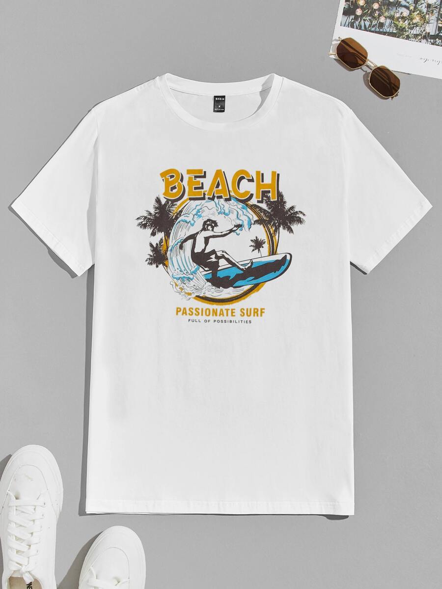 Manfinity Chillmode Tops Nam Con số Nhiệt đới Kỳ nghỉ - trắng - Xem 1