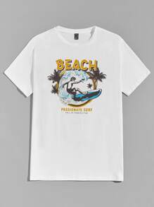 Manfinity Chillmode Tops Nam Con số Nhiệt đới Kỳ nghỉ - trắng - Xem 3