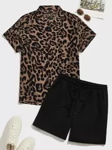 GENTILAND Bộ hai mảnh Nam Dây kéo Túi Nút phía trước Báo Giải trí - màu nâu - Xem 1