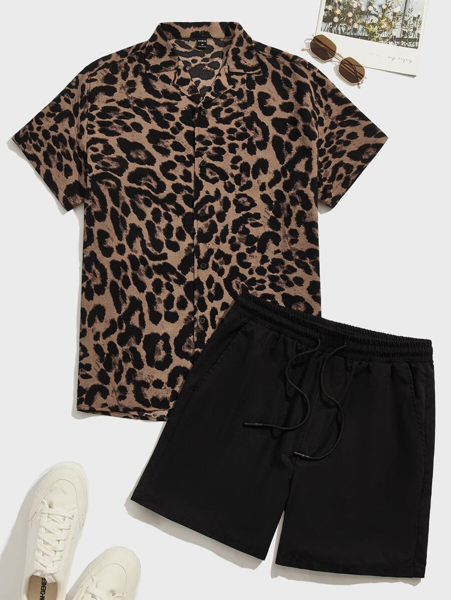 GENTILAND Bộ hai mảnh Nam Dây kéo Túi Nút phía trước Báo Giải trí - màu nâu - Xem 1