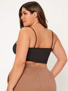 SHEIN BASICS Plus Solid Crop Cami Top - Black - View 2