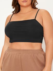 SHEIN BASICS Plus Solid Crop Cami Top - Black - View 3