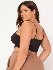 SHEIN BASICS Plus Solid Crop Cami Top - Black - View 4