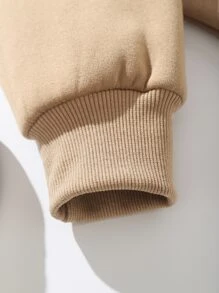 SHEIN EZwear Áo hoodie ngắn Dây kéo Lót nhiệt - Màu Khaki - Xem 7