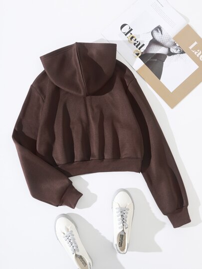 Sudadera corta con cremallera y forro térmico, Tops de manga larga