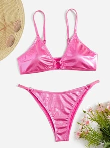 閃閃發光的環扣比基尼 - 玫紅色 - 查看 3