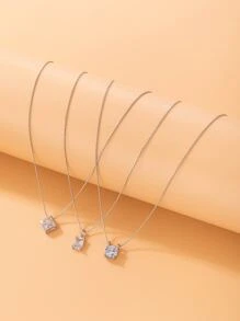 3入組方晶鋯石吊墜項鍊 - 銀色 - 查看 1