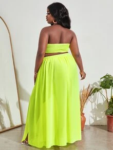 Slaydiva pecho con fruncido Top bandeau & de muslo con abertura Falda - Verde Lima - Ver 2