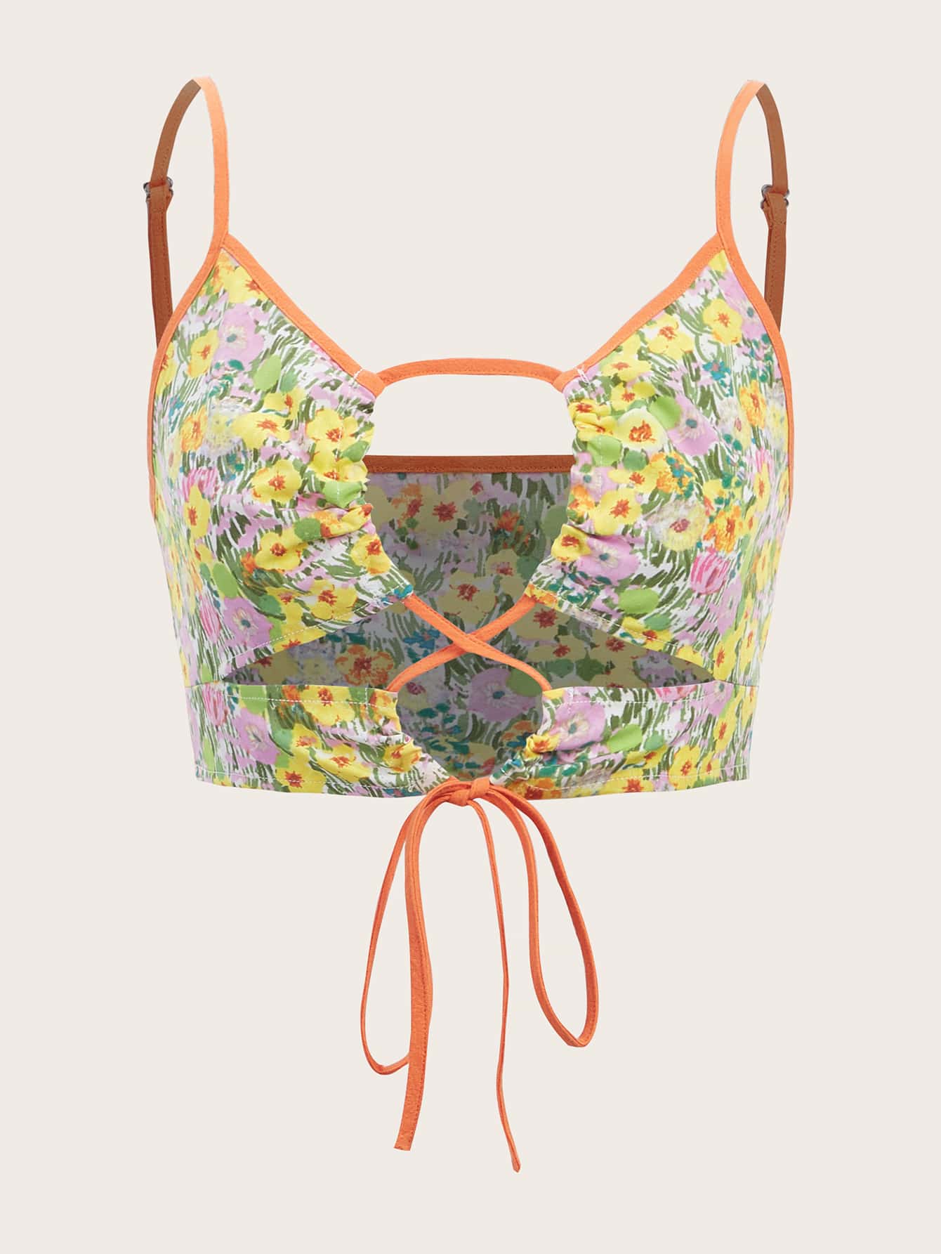 SHEIN ICON 90s Floral Print Lace Up Front Cami Top - Multicolor - View 1