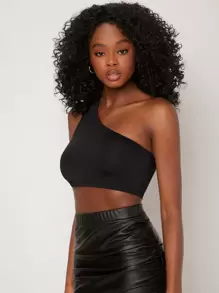 SHEIN BASICS Áo nữ màu trơn Gợi cảm - màu đen - Xem 3