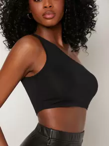 SHEIN BASICS Áo nữ màu trơn Gợi cảm - màu đen - Xem 4