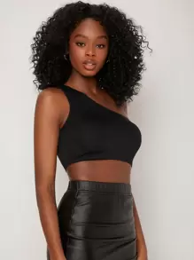 SHEIN BASICS Áo nữ màu trơn Gợi cảm - màu đen - Xem 5