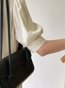 DAZY Guipure Lace Panel Puff Sleeve Blouse - Beige - View 5