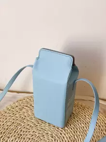 迷你印花简约可爱动物牛奶纸盒形状包，可爱女孩不对称磁扣手提包 - 藍色 - 查看 3