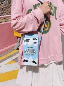 迷你印花简约可爱动物牛奶纸盒形状包，可爱女孩不对称磁扣手提包 - 藍色 - 查看 6