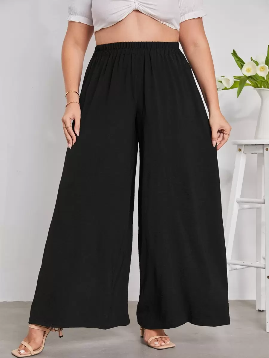 SHEIN LUNE 大碼素色闊腿褲