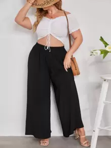 SHEIN LUNE 大碼素色闊腿褲