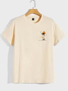 Manfinity VCAY Áo thun nam họa tiết nhiệt đới và chữ cái dáng rộng - Màu Khaki - Xem 1
