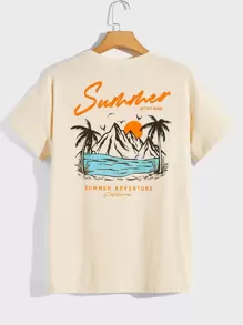 Manfinity VCAY Áo thun nam họa tiết nhiệt đới và chữ cái dáng rộng - Màu Khaki - Xem 2