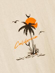 Manfinity VCAY Áo thun nam họa tiết nhiệt đới và chữ cái dáng rộng - Màu Khaki - Xem 3