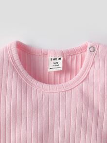 Bebé 2 piezas tejido de canalé ribete en forma de lechuga Camiseta & 2 piezas bajo con fruncido Shorts - Multicolor - Ver 3