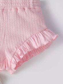 Bebé 2 piezas tejido de canalé ribete en forma de lechuga Camiseta & 2 piezas bajo con fruncido Shorts - Multicolor - Ver 6