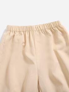 SHEIN Toddler Boys Single Button Tank Top & Shorts - Khaki - View 3
