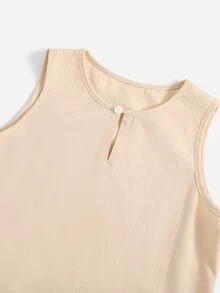 SHEIN Toddler Boys Single Button Tank Top & Shorts - Khaki - View 4