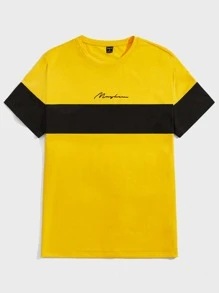 Manfinity VCAY Hombres Camiseta con estampado de letra de dos tonos - Amarillo - Ver 1