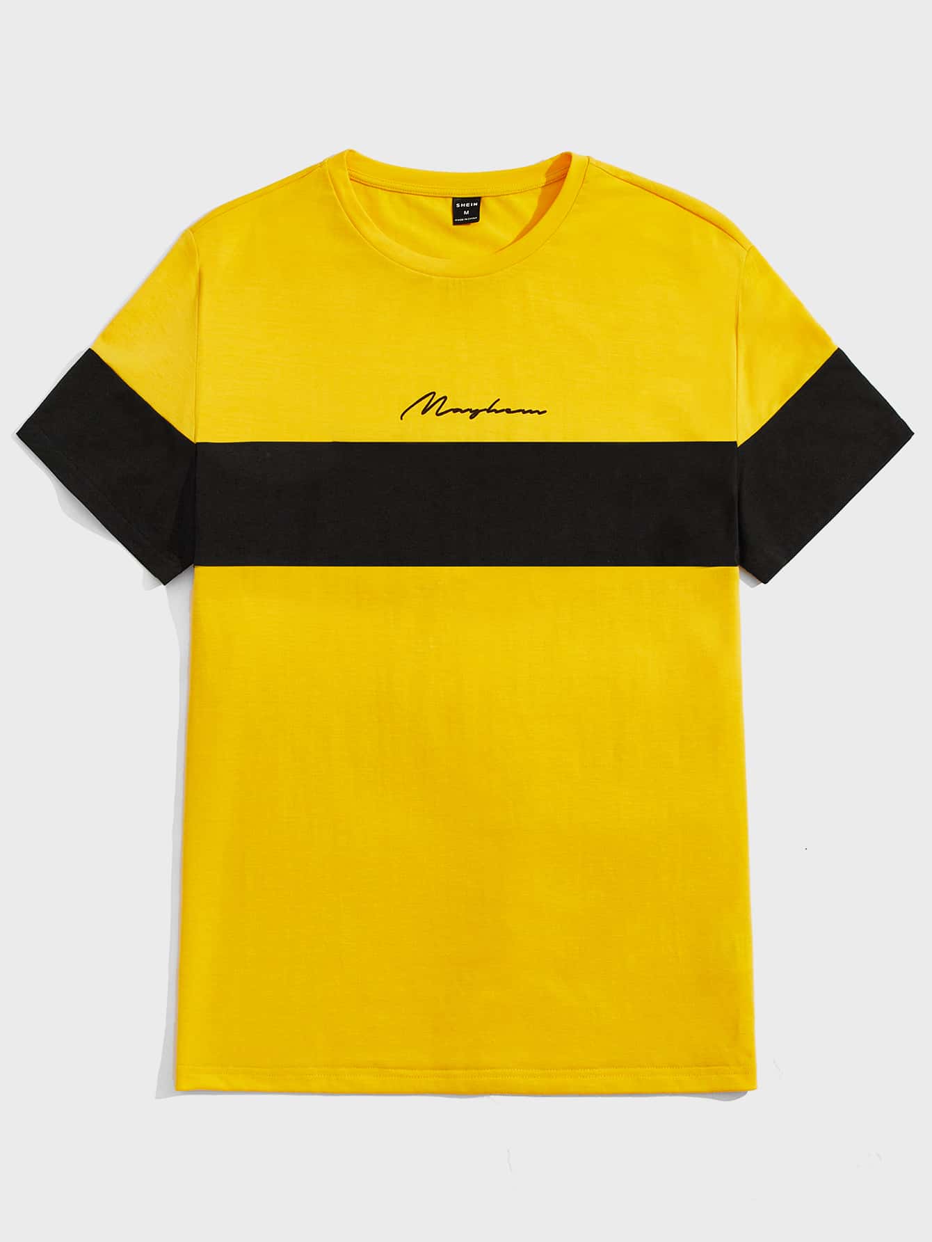 Manfinity VCAY Hombres Camiseta con estampado de letra de dos tonos - Amarillo - Ver 1