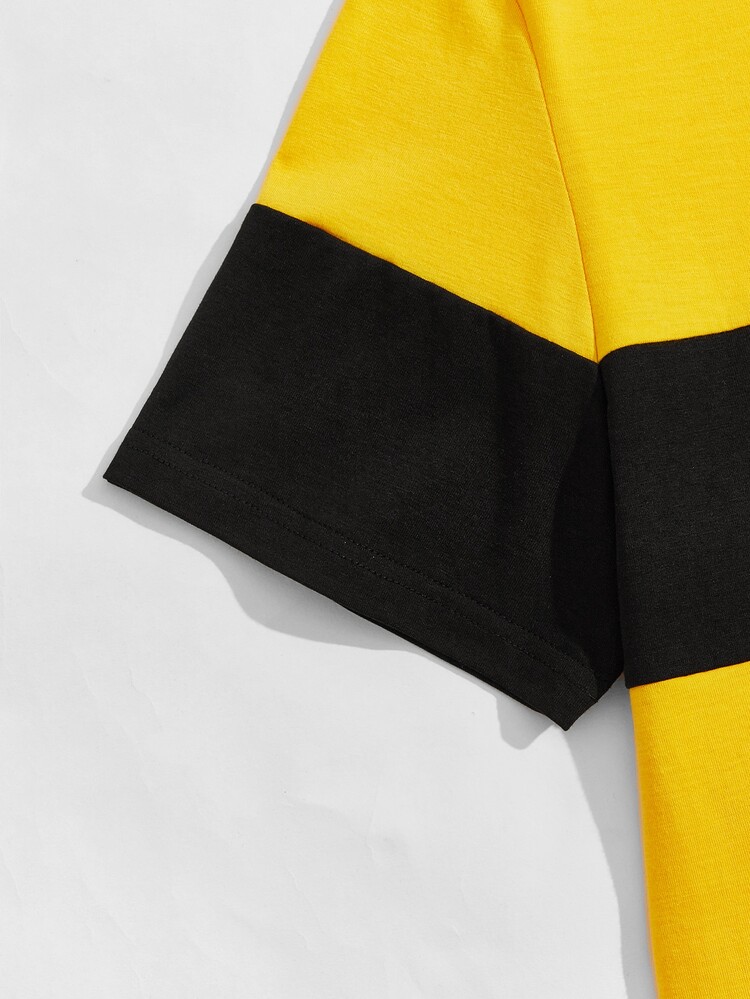 Manfinity VCAY 男士字母圖案雙色T恤 - 黃色 - 查看 3