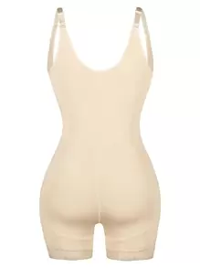 Contrast Lace Zip Back Shapewear Bodysuit - Apricot - View 2