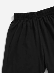 SHEIN Tween Boy Reflective Headphone Print Hooded Tank Top & Shorts - Black - View 3