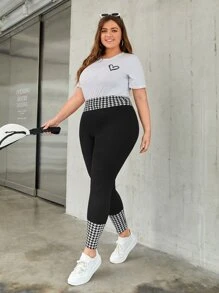 SHEIN LUNE Plus Houndstooth Wideband Waist Leggings - Black - View 2