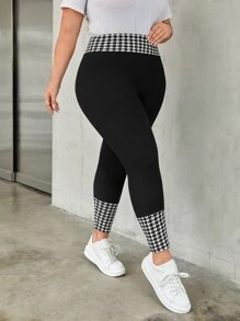SHEIN LUNE Plus Houndstooth Wideband Waist Leggings - Black - View 1