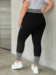 SHEIN LUNE Plus Houndstooth Wideband Waist Leggings - Black - View 6