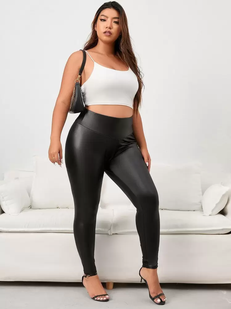 SHEIN Clasi פשוט מסיבה טייץ במידה גדולה - שחור - ראה 4