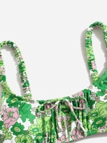 SHEIN Swim Vcay Floral Print Knot Front Bikini - Multicolor - View 3