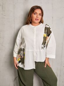 SHEIN Essnce Conjunto pantalones con top con estampado de dibujo bajo asimétrico - Multicolor - Ver 3