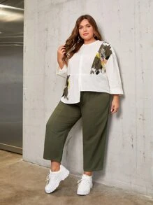 SHEIN Essnce Conjunto pantalones con top con estampado de dibujo bajo asimétrico - Multicolor - Ver 6
