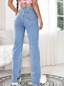 Split Side Zipper Fly Boyfriend Jeans - Light Wash - View 2