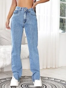Split Side Zipper Fly Boyfriend Jeans - Light Wash - View 5