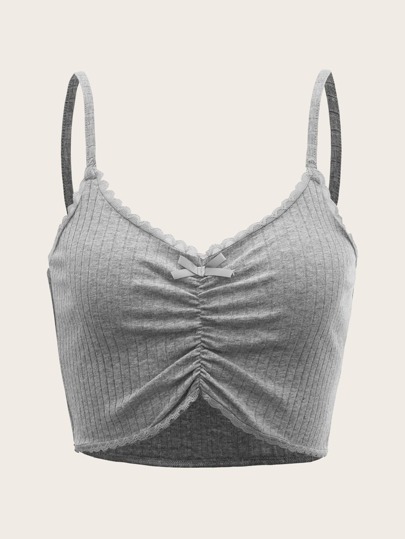 Lace Trim Ruched Crop Cami