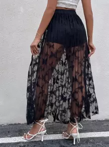 Chiquease Cycling Shorts Insert Lace Pleated Skirt - Black - View 3