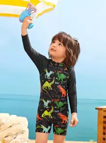 Fantacosmos 男孩專用1入組全體恐龍印花拉鍊前開連體泳衣