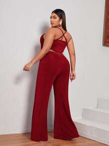 SHEIN 大碼十字交叉吊帶上衣和闊腿褲套裝