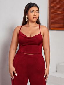 SHEIN 大碼十字交叉吊帶上衣和闊腿褲套裝