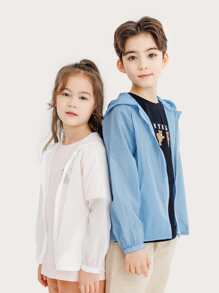 Niñas 1 pieza Cazadora con estampado de oso y letra de manga raglán con capucha - Blanco - Ver 3